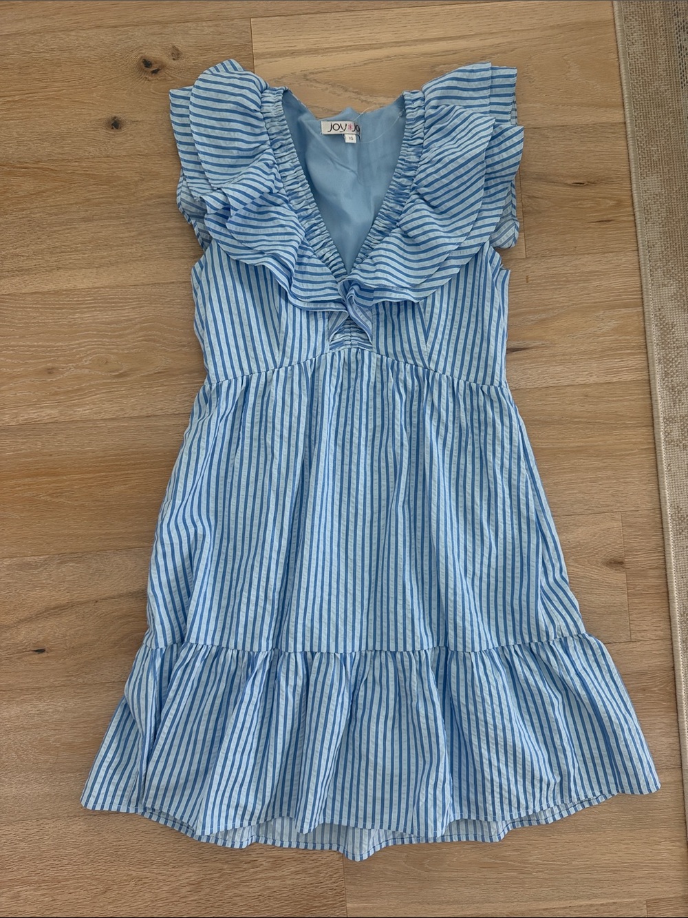 Joules Light Blue & White Striped Ruffle-Tier Dress